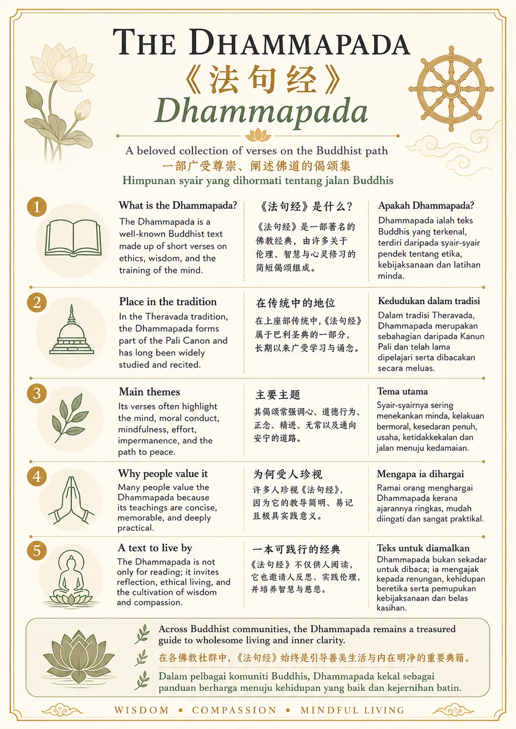 The Dhammapada — trilingual lesson poster